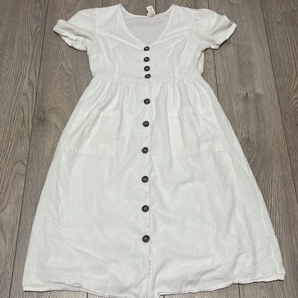 Japna White Button Down Short Sleeve Dress Linen Blend Size Small - Picture 2 of 8